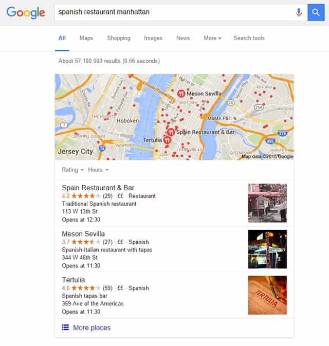 Google Search Restaurants